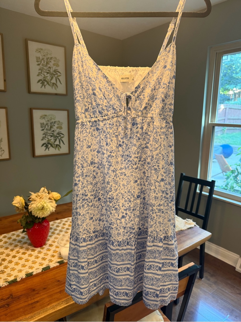 Hollister White and Blue Floral Tie-Front Mini Dress
